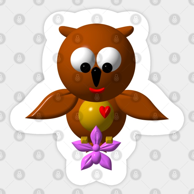 Cute Owl with an Orchid Sticker by CuteCrittersWithHeart